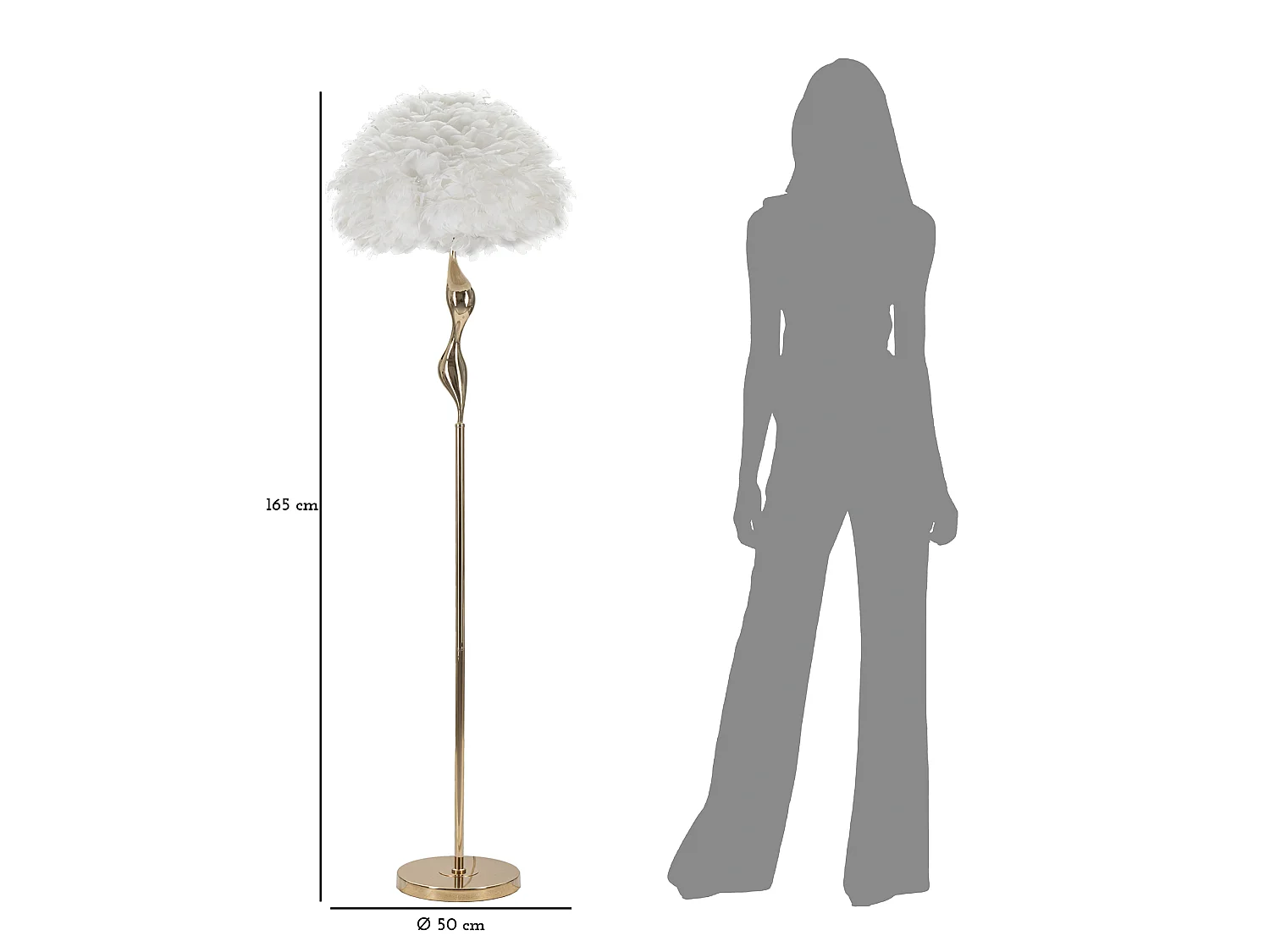 Lampadaire Imitation Plume "Slim" 165cm Or & Blanc