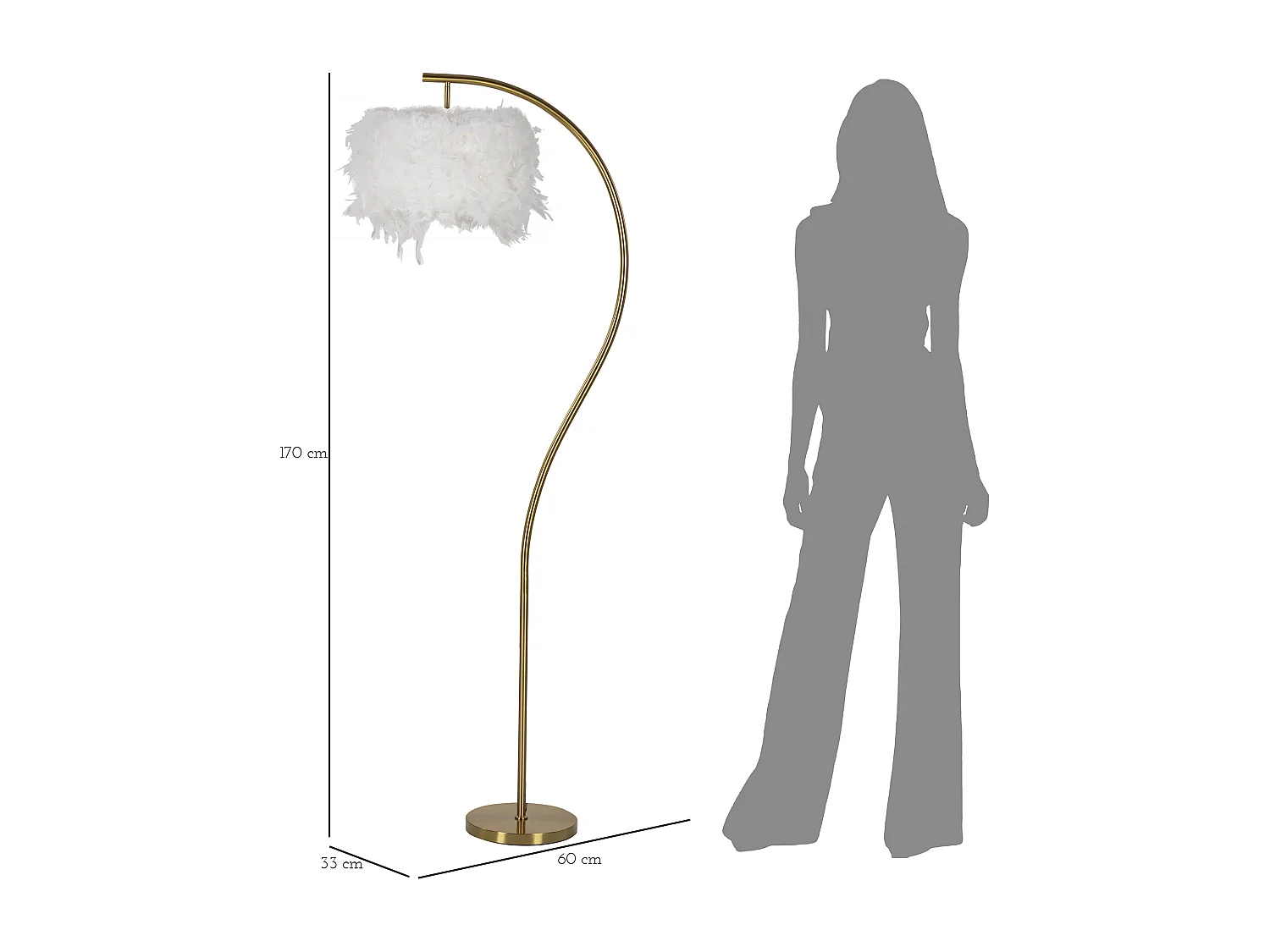 Lampada da terra con piume bianche cm  60x33x170