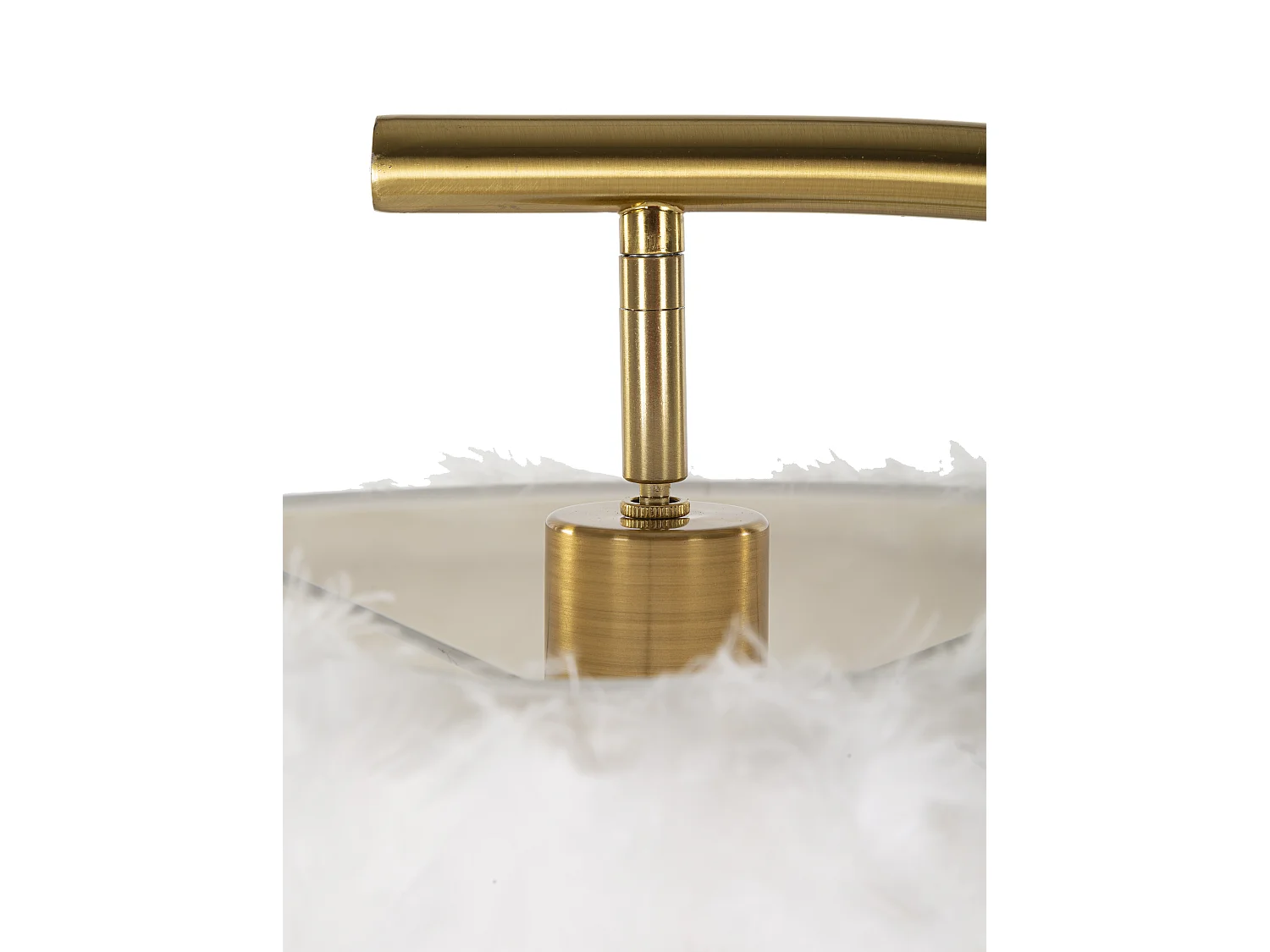 Lampadaire Imitation Plume "Semi Arc" 170cm Or & Blanc