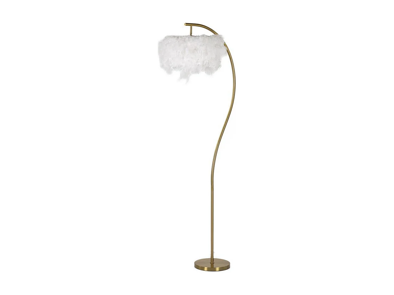 Lampadaire Imitation Plume "Semi Arc" 170cm Or & Blanc