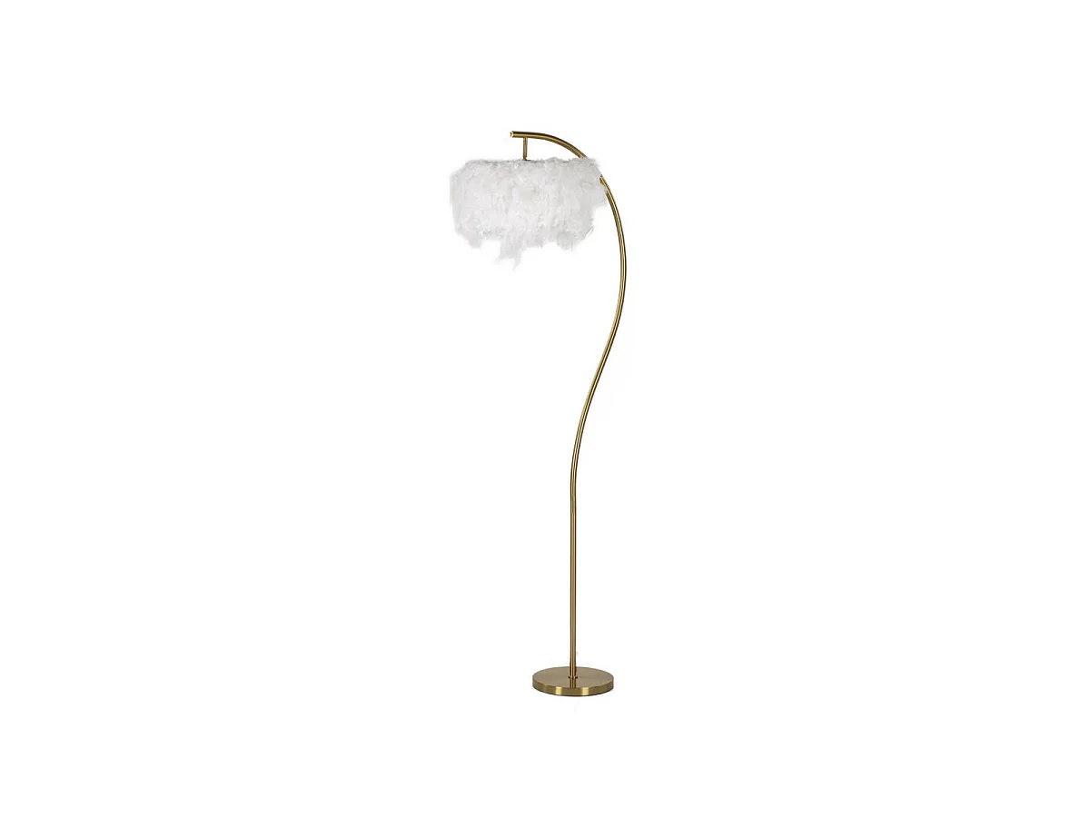 Lampadaire Imitation Plume "Semi Arc" 170cm Or & Blanc