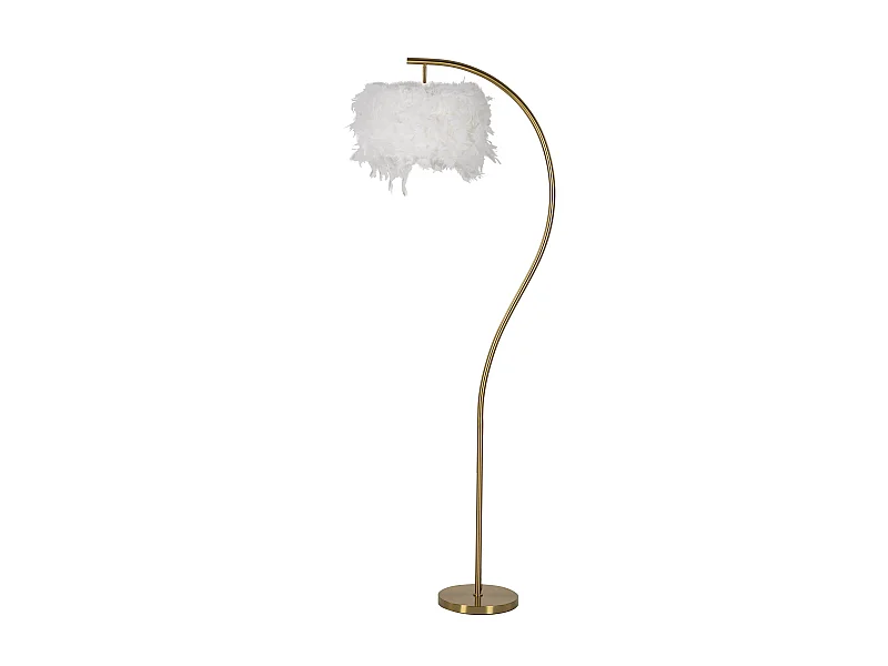 Lampadaire Imitation Plume "Semi Arc" 170cm Or & Blanc