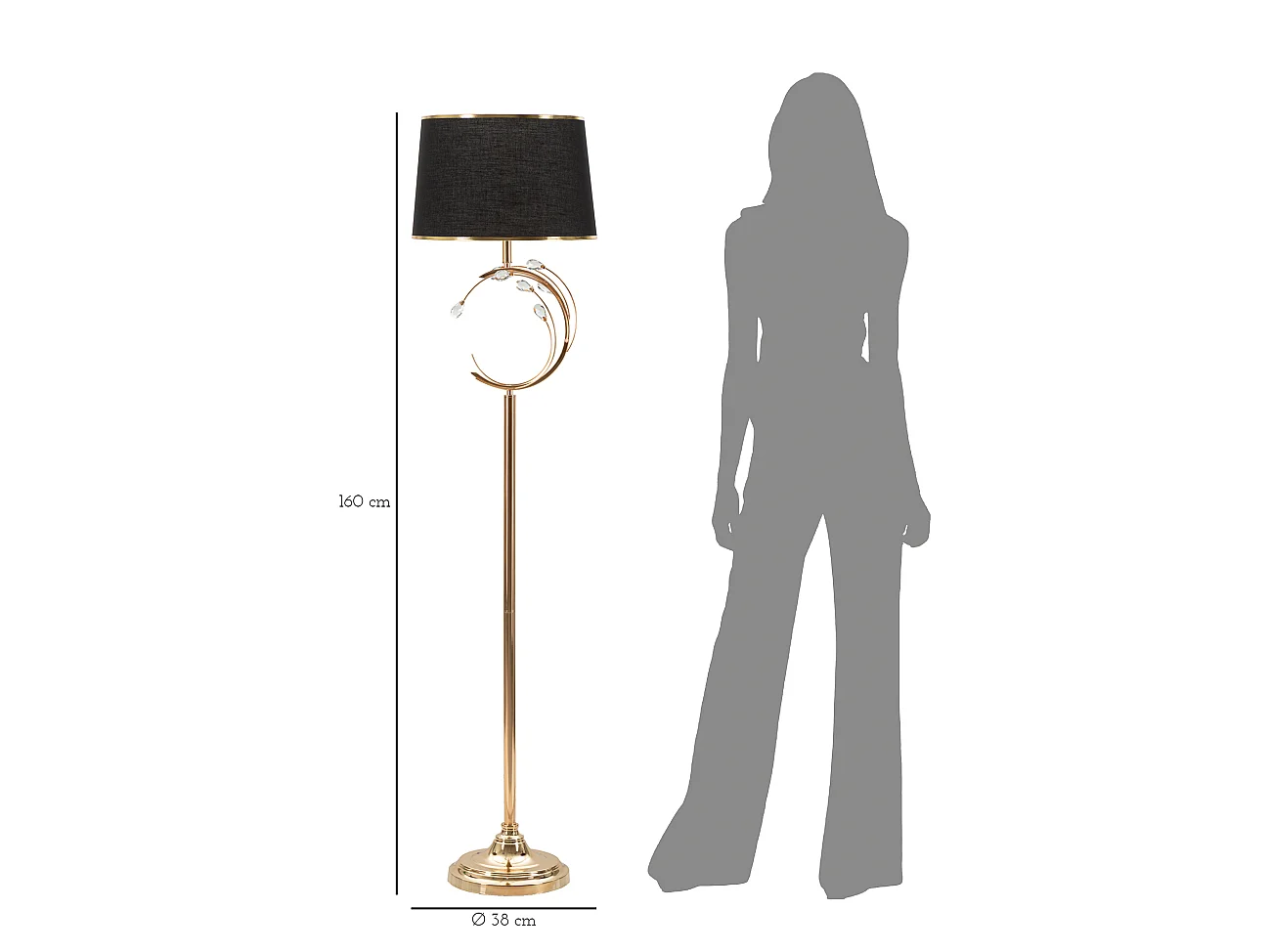 Lampa podłogowa do pokoju - czarny, złoty, żelazo, glamour, 38 x 38 x 160 cm - Bruxelles