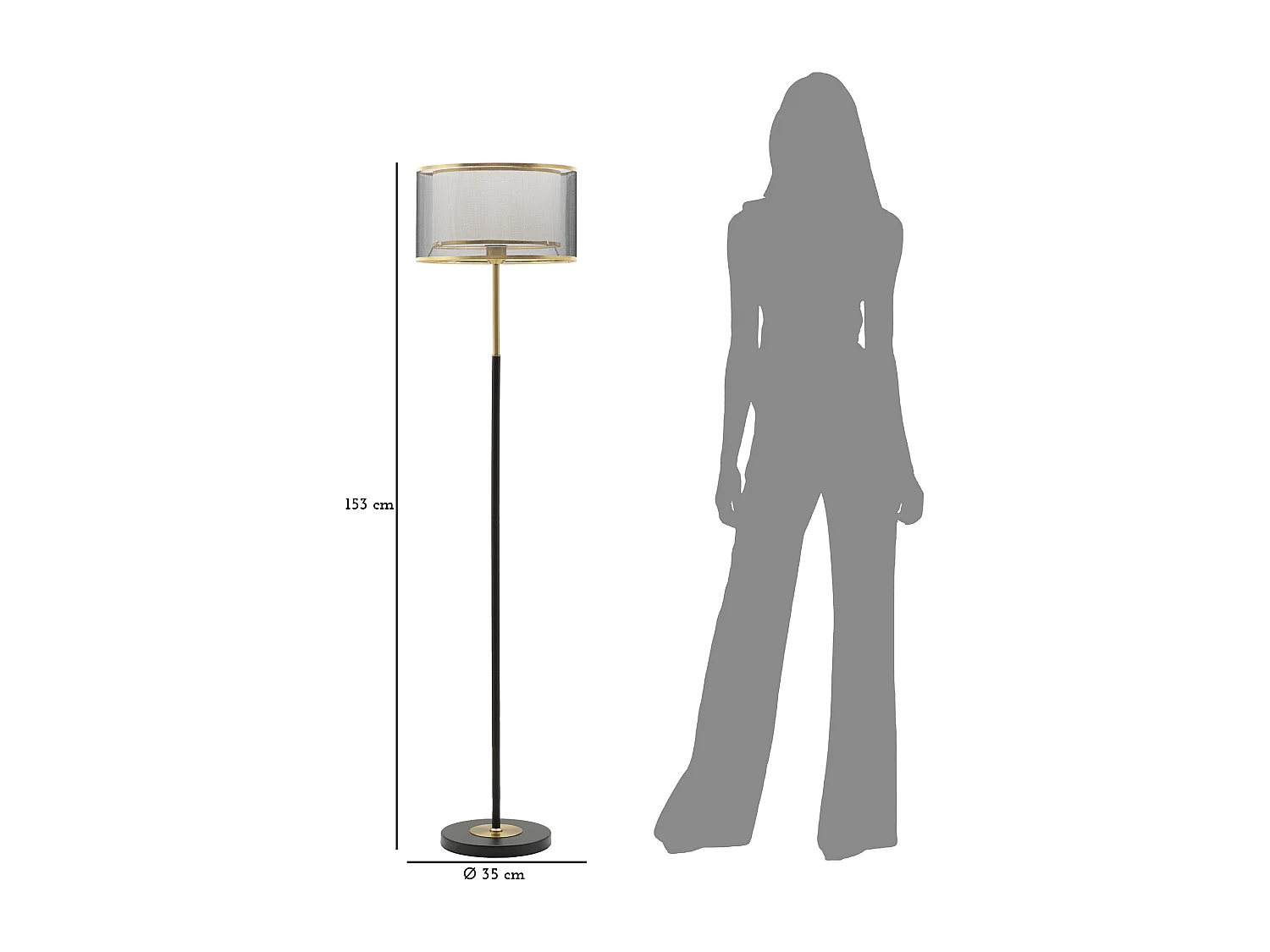 Lampadaire en Métal "Levels" 153cm Noir & Or