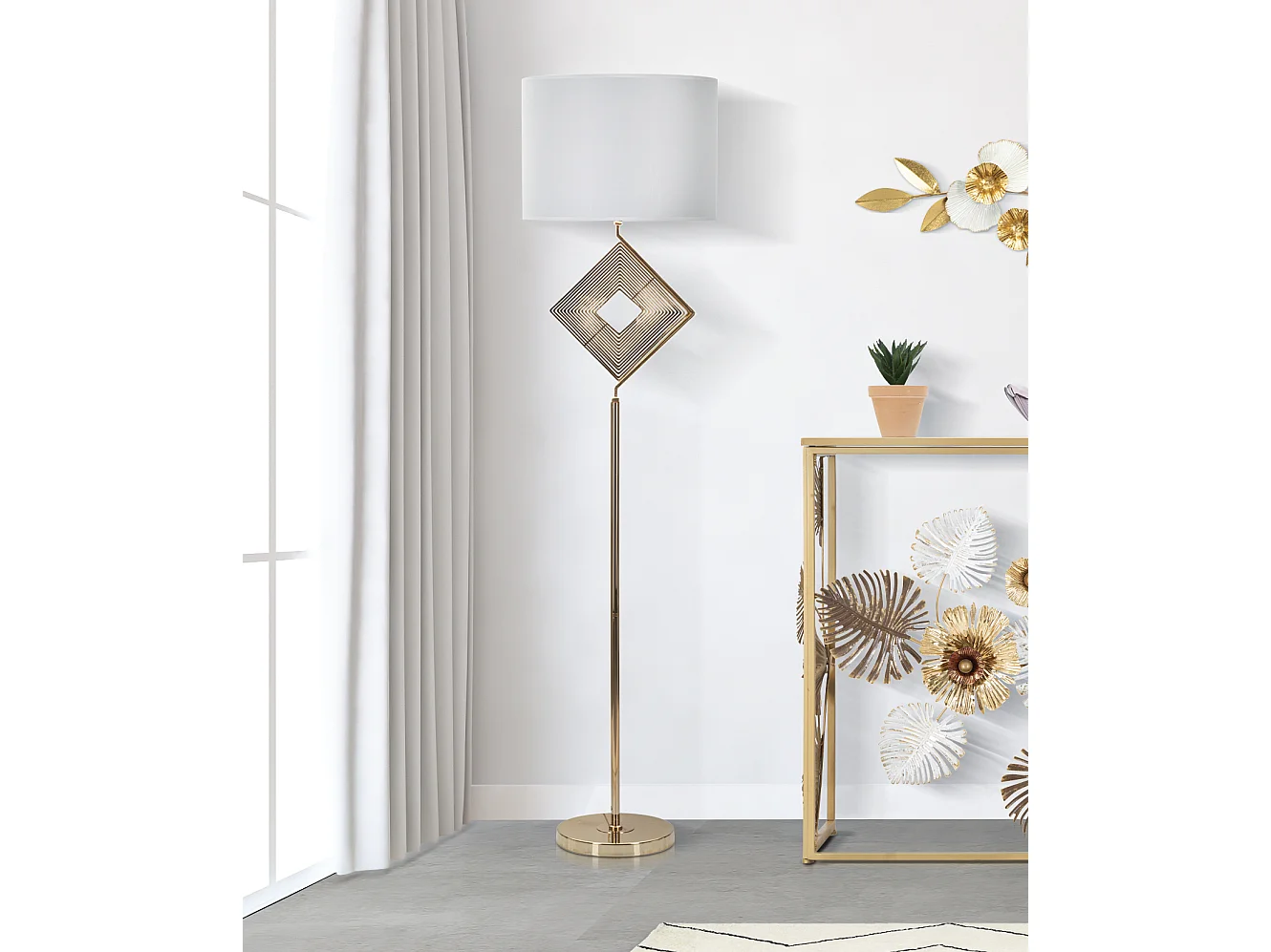 Lampadaire en Métal "Move" 161cm Or & Blanc