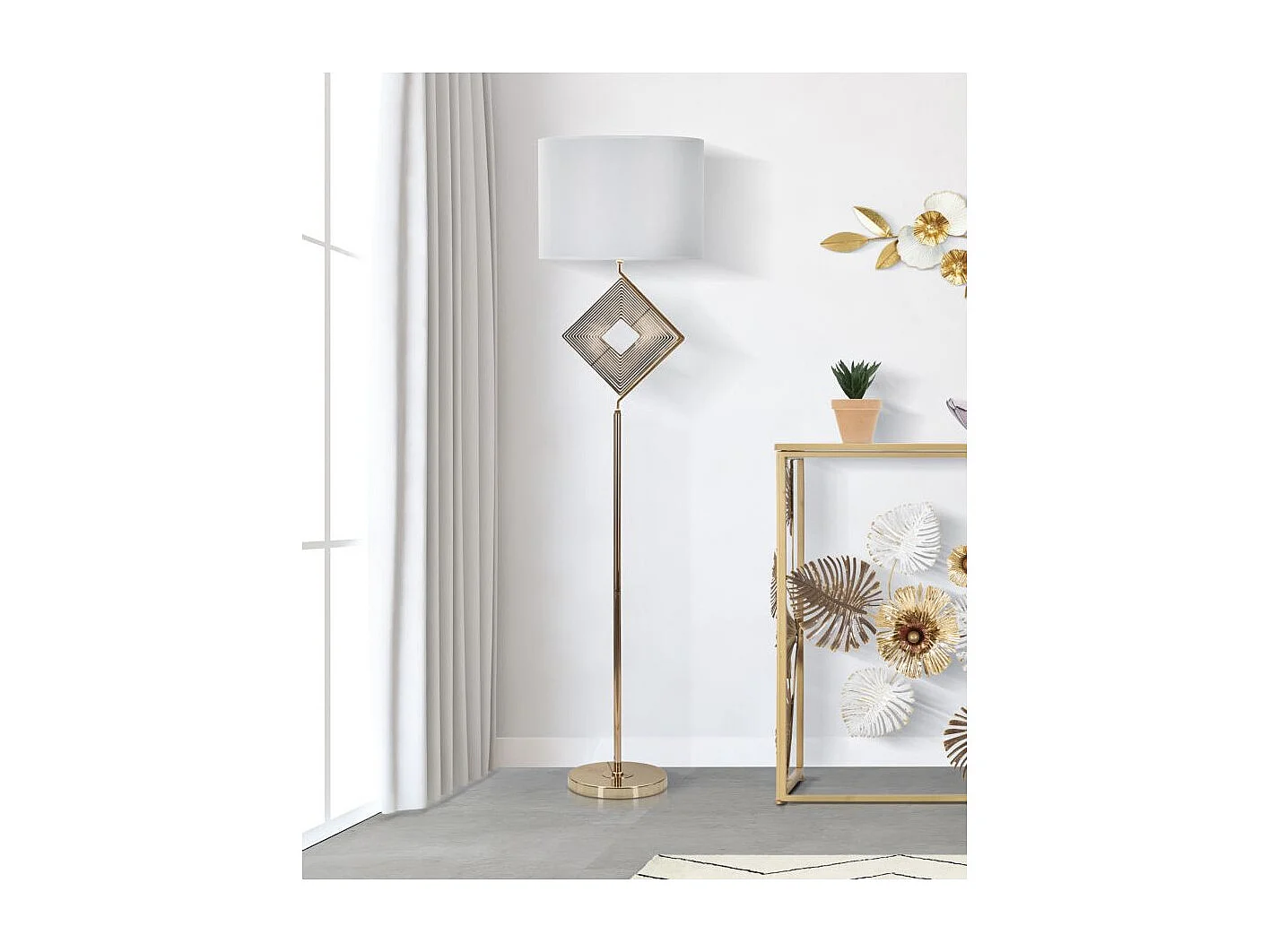 Lampadaire en Métal "Move" 161cm Or & Blanc