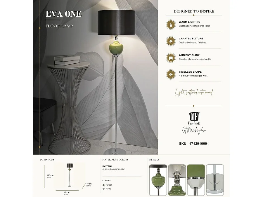 Lampadaire en Verre "Eva One" 160cm Vert & Noir