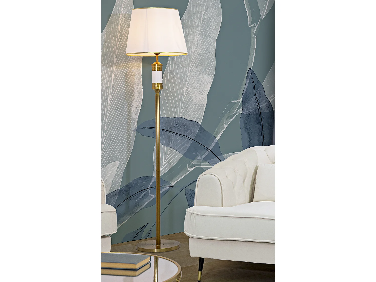 Lampada da terra in metallo bianco e oro cm  Ø 41x160