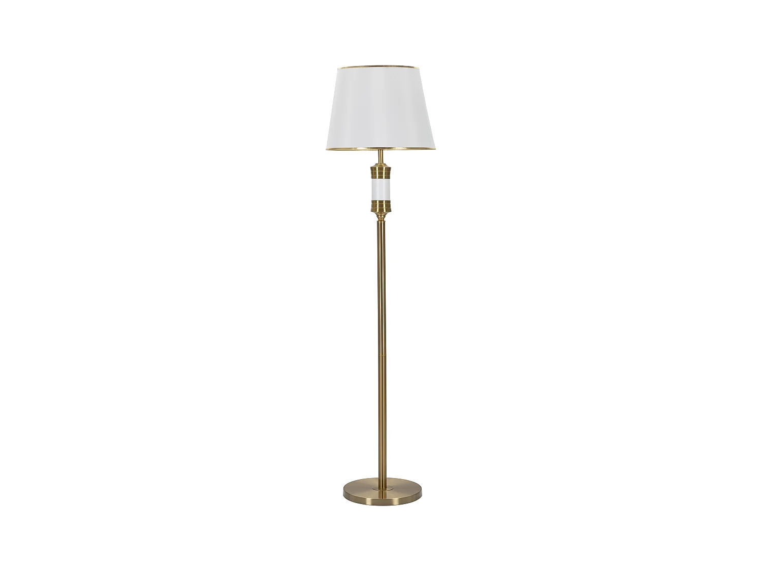 Lampadaire WHITY Doré et Blanc - Métal, tissu, abat-jour blanc avec bordure dorée - Ø 41x160 cm, design élégant et moderne.