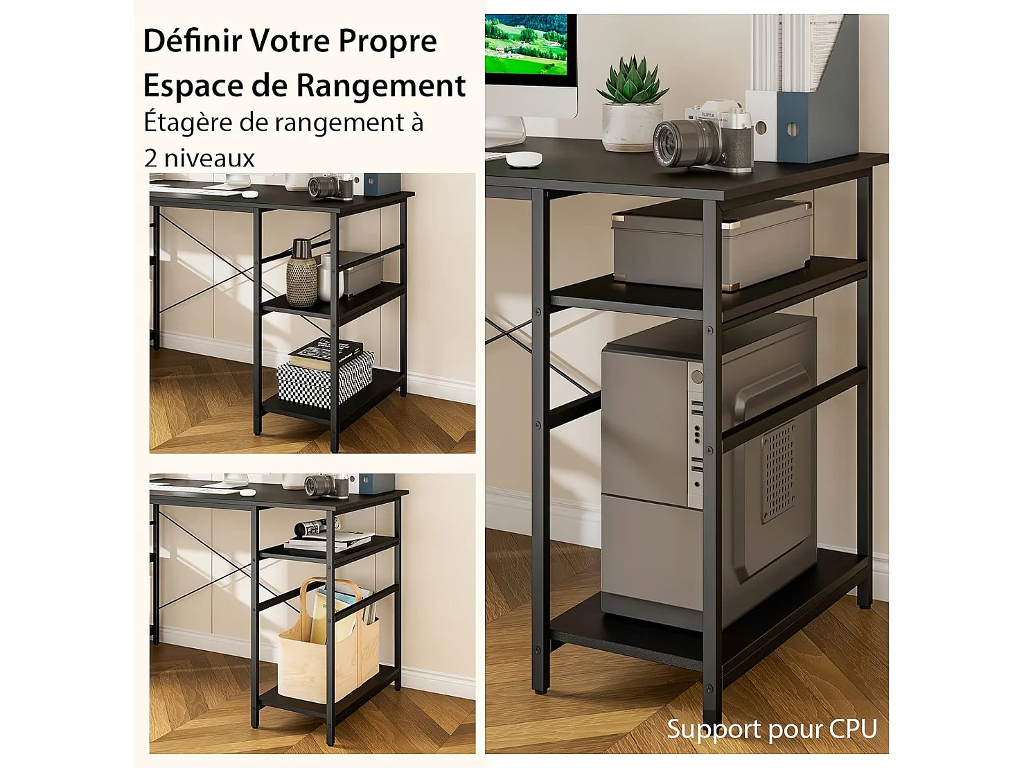 Bureau d'ordinateur en Forme de L, Bureau d'angle Convertible de 151cm 4 Étagères de Rangement Support CPU, 2 Façons d’Assembler, Charge 180 kg pour Bureau à Domicile (Noir)