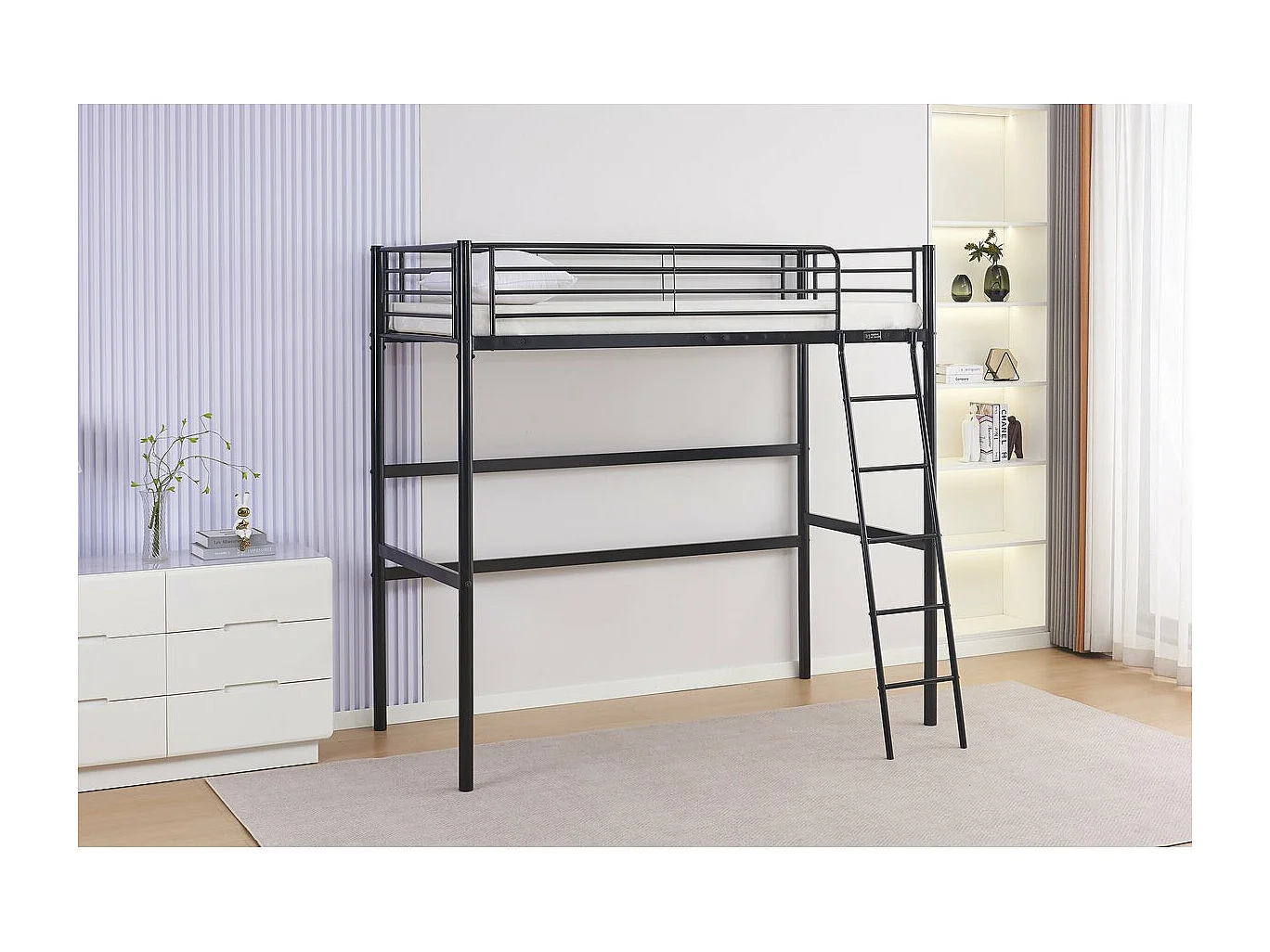 Lit mezzanine en métal "Alora" - 90 x 190 cm - Noir