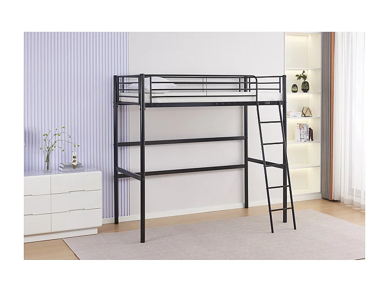 Lit mezzanine en métal "Alora" - 90 x 190 cm - Noir