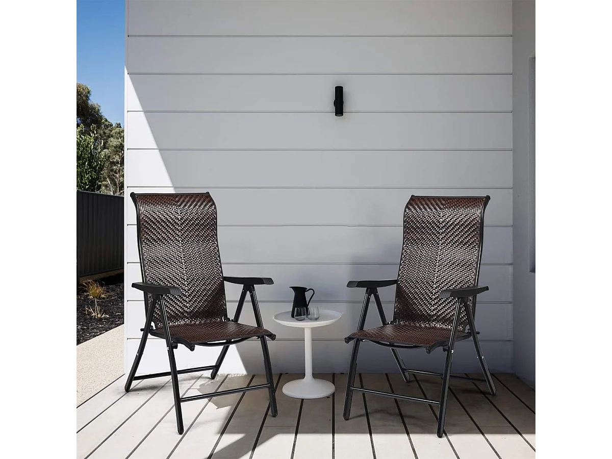 Chaise de Jardin Pliante en Rotin et fibre naturelle, Fauteuil d’Extérieur avec Dossier Réglable et Cadre en Métal, pour Patio, Terrasse, Marron (1 Chaise)