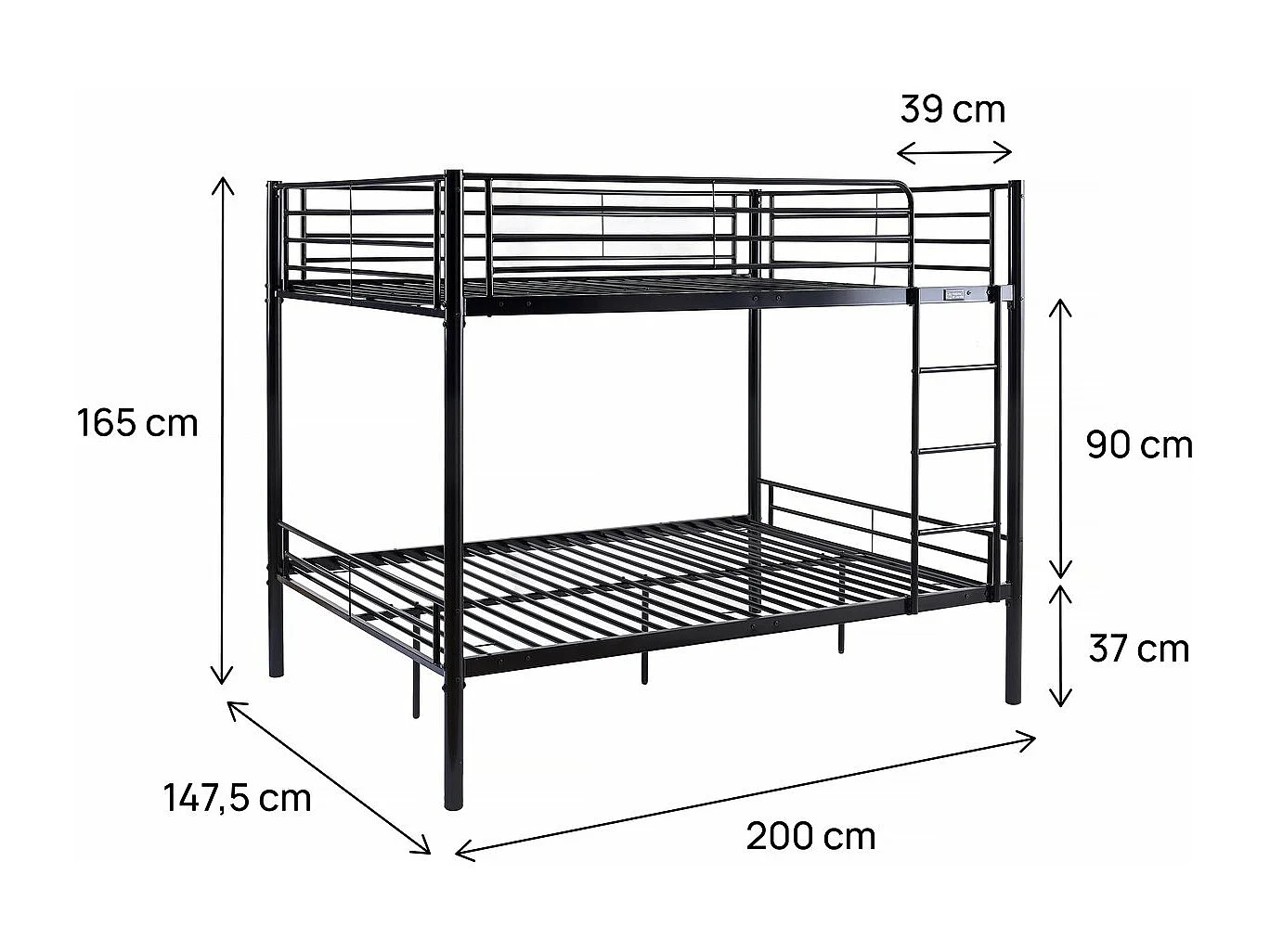 Doppel-Etagenbett "Adam" - Lattenrost inklusive - 140 x 190 cm - Schwarz
