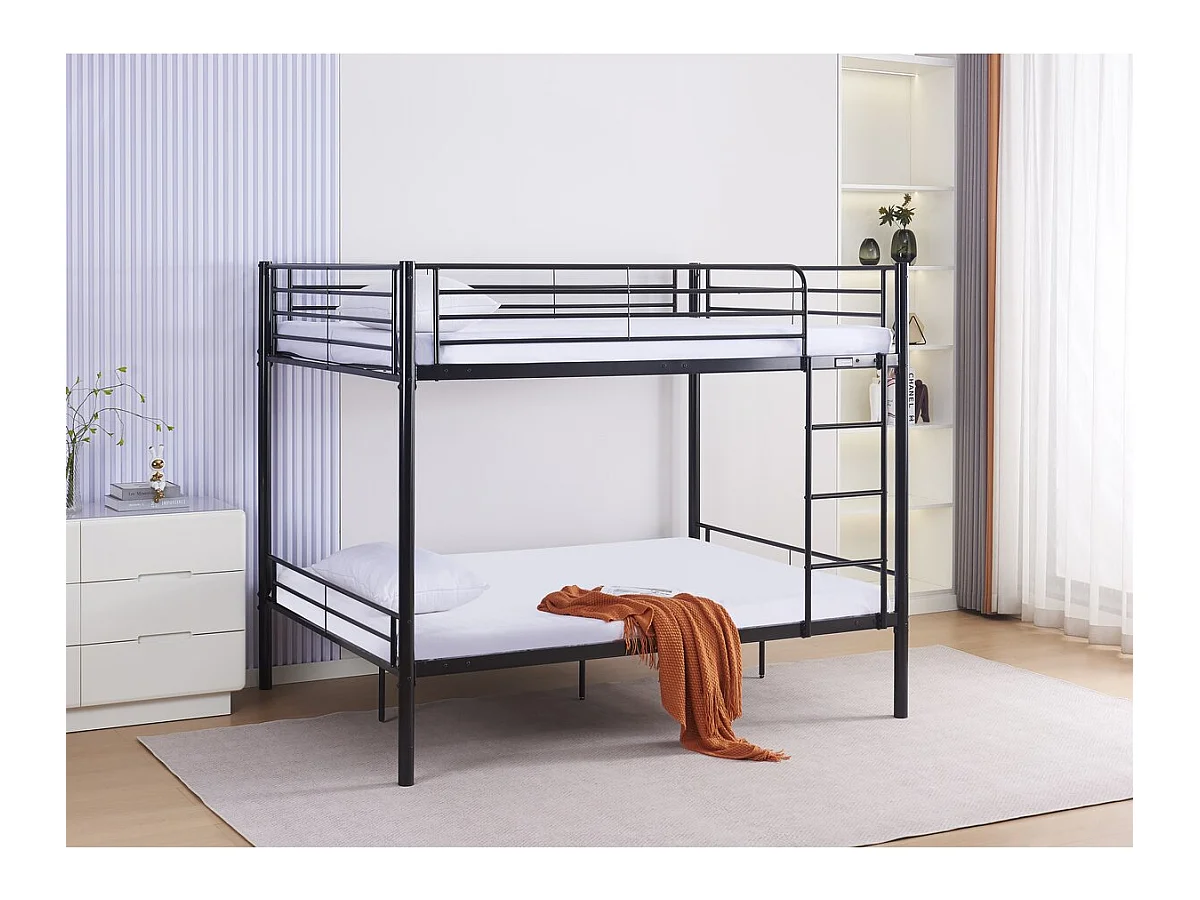 Beliche duplo "Adam" em metal preto com estrado incluído - 140 x 190 cm