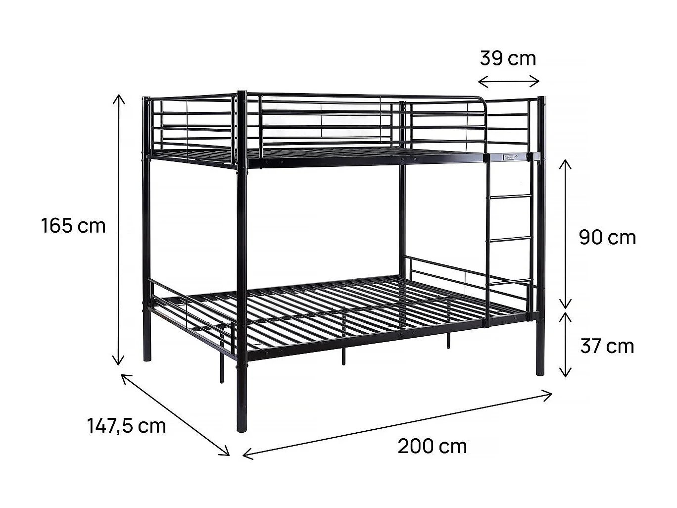 Litera doble "Adam" - Somier incluido - 140 x 190 cm - Negro