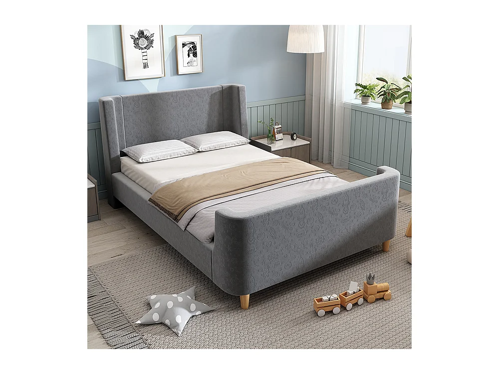 Lit d'enfant Lit rembourré,Lit traîneau, 90 x 200 cm, Pour garçons & filles, Gris,Sans matelas