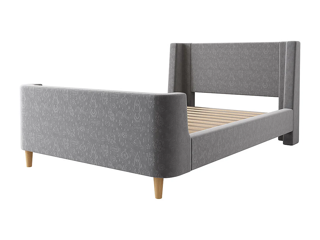 Cama infantil, cama estofada, cama trenó, 90 x 200 cm, para meninos e meninas, cinza, sem colchão