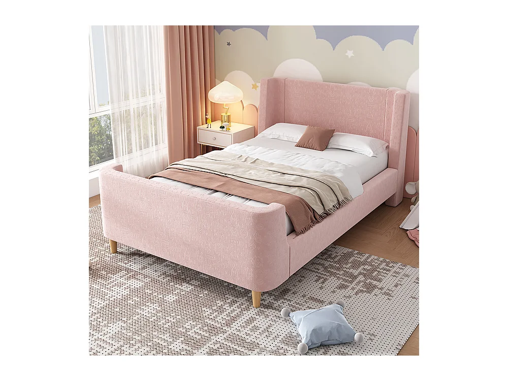 Gestoffeerd bed Kinderbed,Eenpersoons hoogslaper, 90 x 200 cm, Voor jongens & meisjes, Roze,Zonder matras