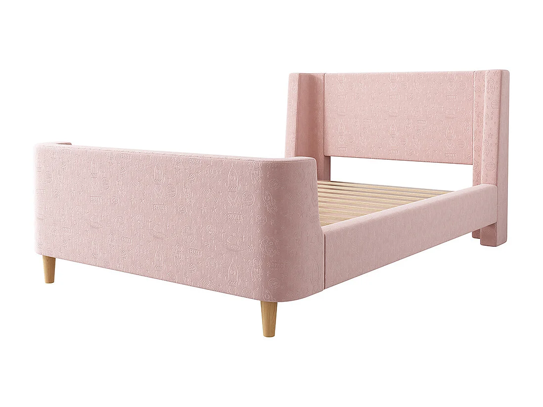 Gestoffeerd bed Kinderbed,Eenpersoons hoogslaper, 90 x 200 cm, Voor jongens & meisjes, Roze,Zonder matras