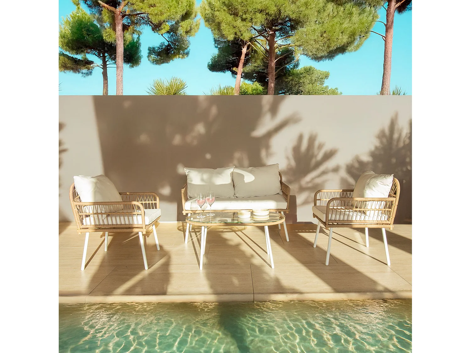 Now's Home - Salon De Jardin En Rotin Synthetique Et Structure Aluminium