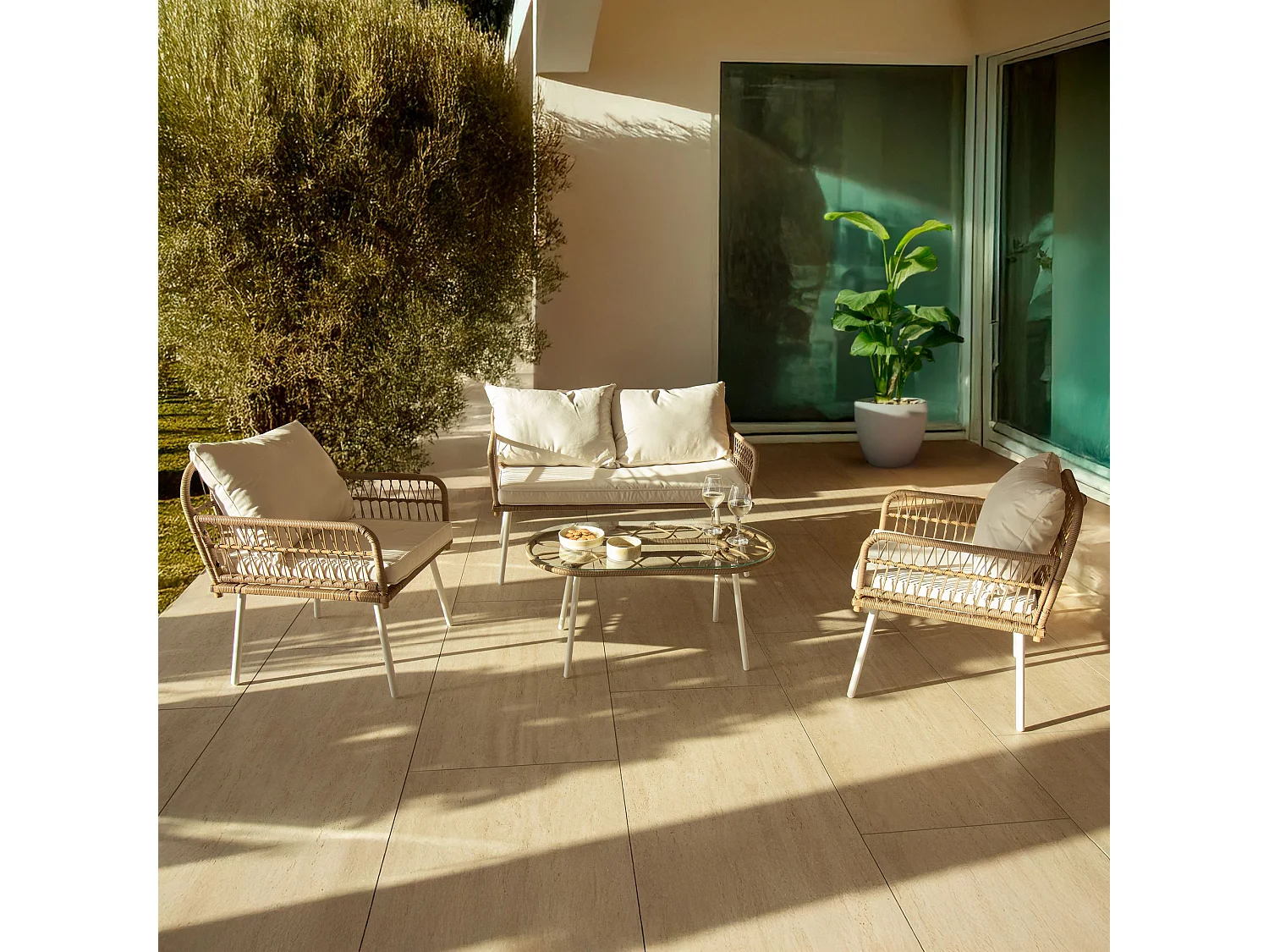 Now's Home - Salon De Jardin En Rotin Synthetique Et Structure Aluminium