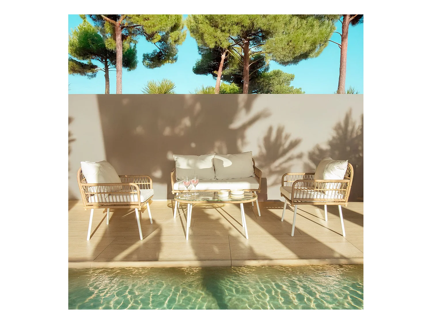 Now's Home - Salon De Jardin En Rotin Synthetique Et Structure Aluminium