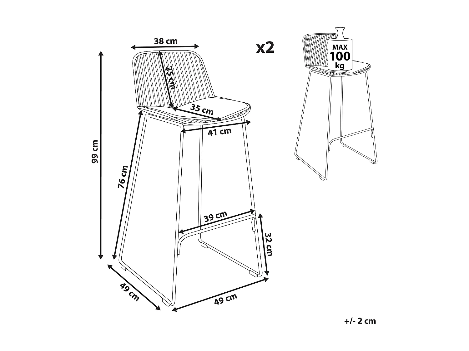 Lot de 2 chaises de bar PENSACOLA Métal Doré