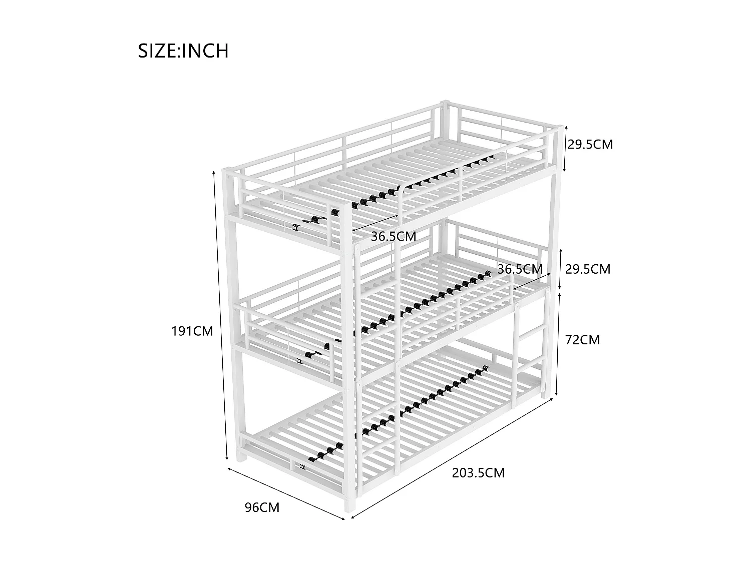 Cadre De Lit Superposé, Lit Métallique, Lit Étagé 90x200cm, Lit Triple Étagé Pour Enfants, Blanc