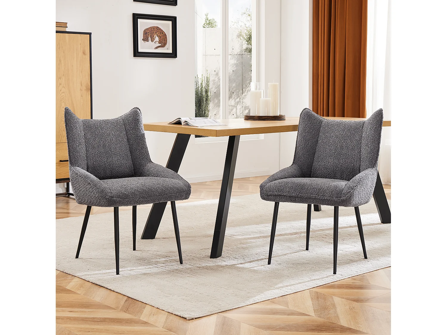 Silla de comedor de terciopelo con cojín de peluche grueso y cómodo, multifuncional, gris, 56 x 47 x 86 cm, juego de 2