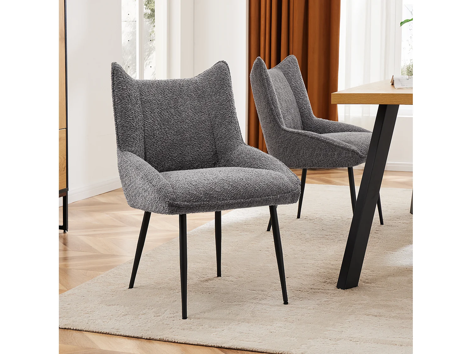 Silla de comedor de terciopelo con cojín de peluche grueso y cómodo, multifuncional, gris, 56 x 47 x 86 cm, juego de 2