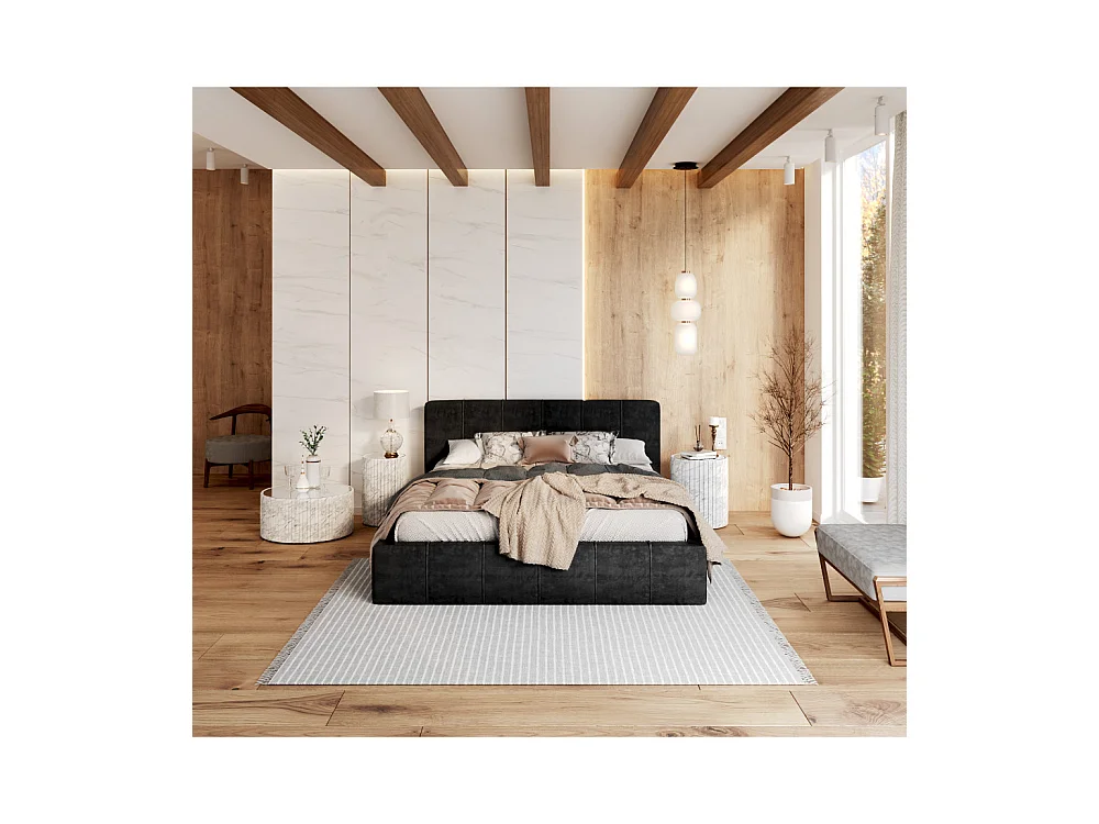 Lit coffre ATLANTA 180 x 200 cm avec sommier à lattes relevable Noir