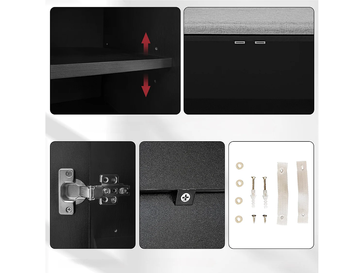 Szafka na buty - z ławką i 4 drzwiami - Czarna