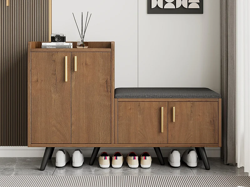 Sapateira - com banco e 4 portas - Castanho