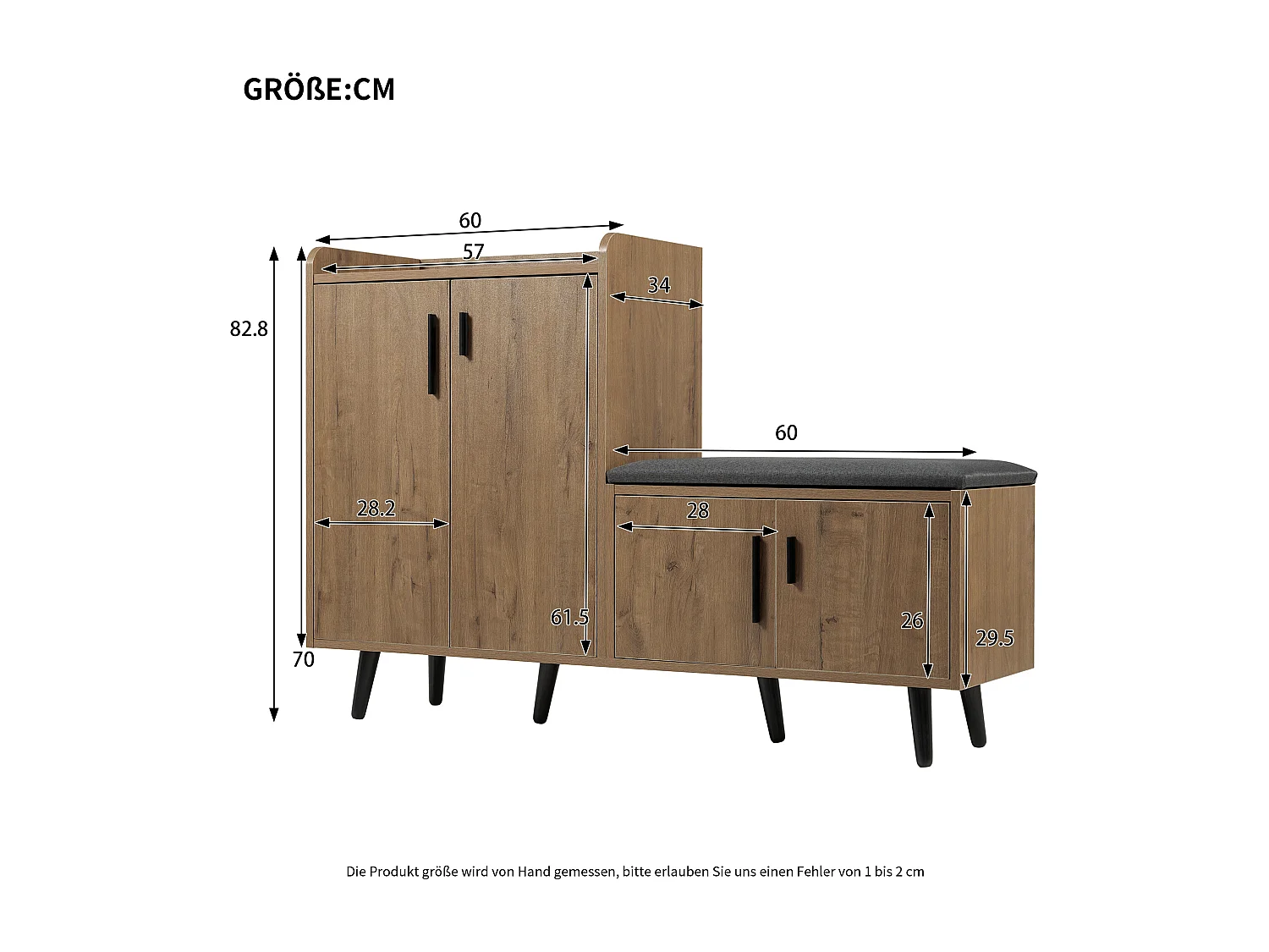 Meuble à chaussures - avec une banquette et 4 portes - Marron