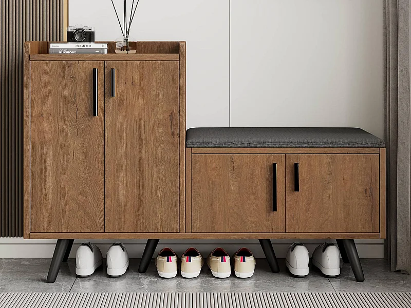 Szafka na buty - z ławką i 4 drzwiami - Brązowa