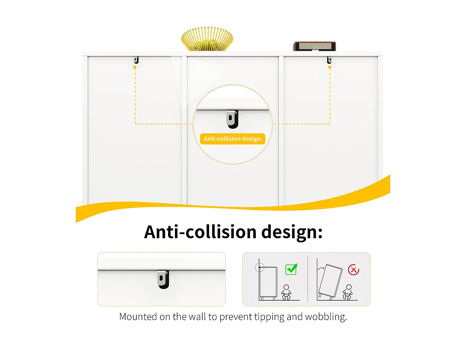 Credenza moderna 120×40×85 cm - 3 ante con ripiani regolabili - Bianco