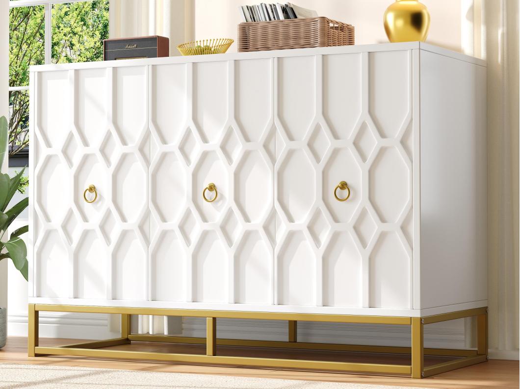 Aparador moderno 120×40×85 cm - 3 portas com prateleiras reguláveis ​​​​- Branco