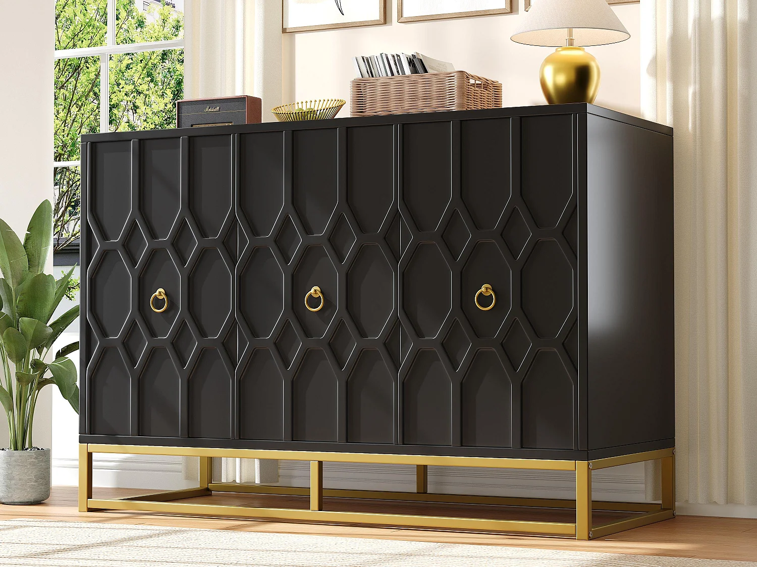 Buffet moderne 120×40×85 cm - 3 portes avec étagères réglables - Noir
