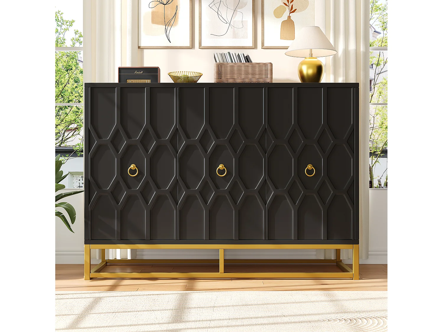 Buffet moderne 120×40×85 cm - 3 portes avec étagères réglables - Noir