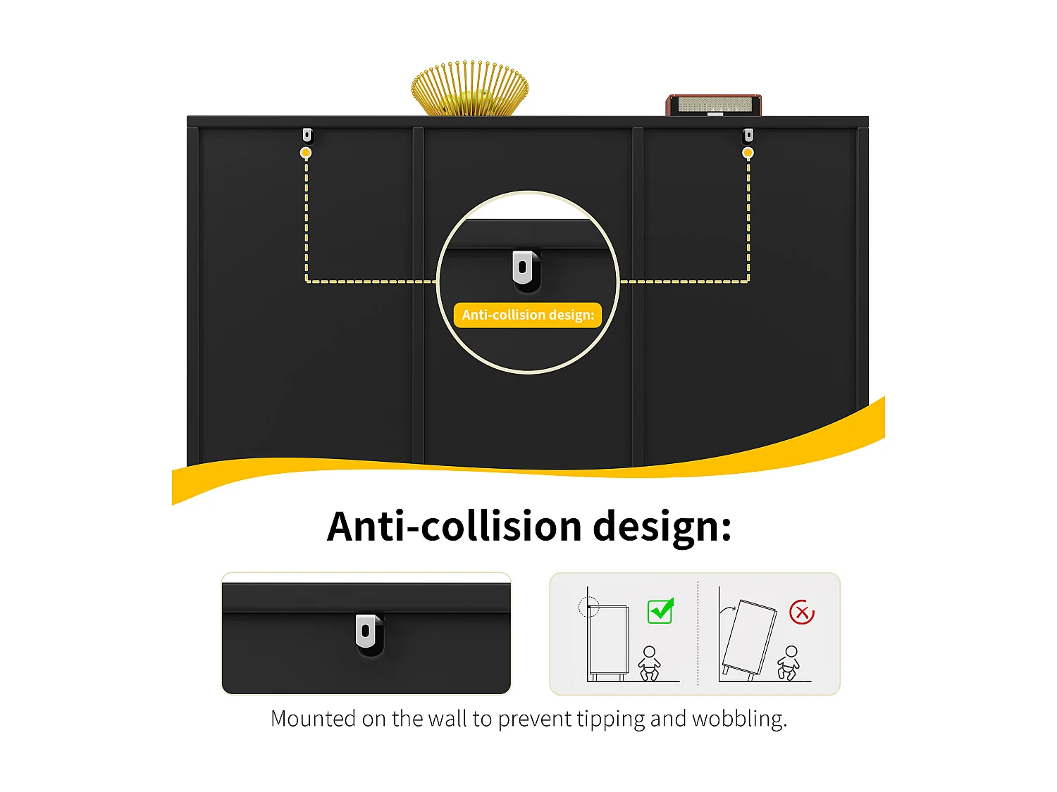 Buffet moderne 120×40×85 cm - 3 portes avec étagères réglables - Noir