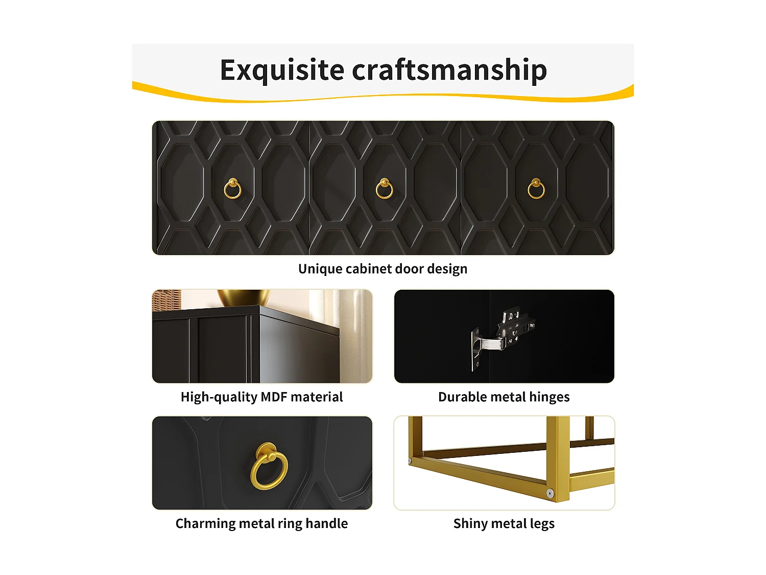 Buffet moderne 120×40×85 cm - 3 portes avec étagères réglables - Noir