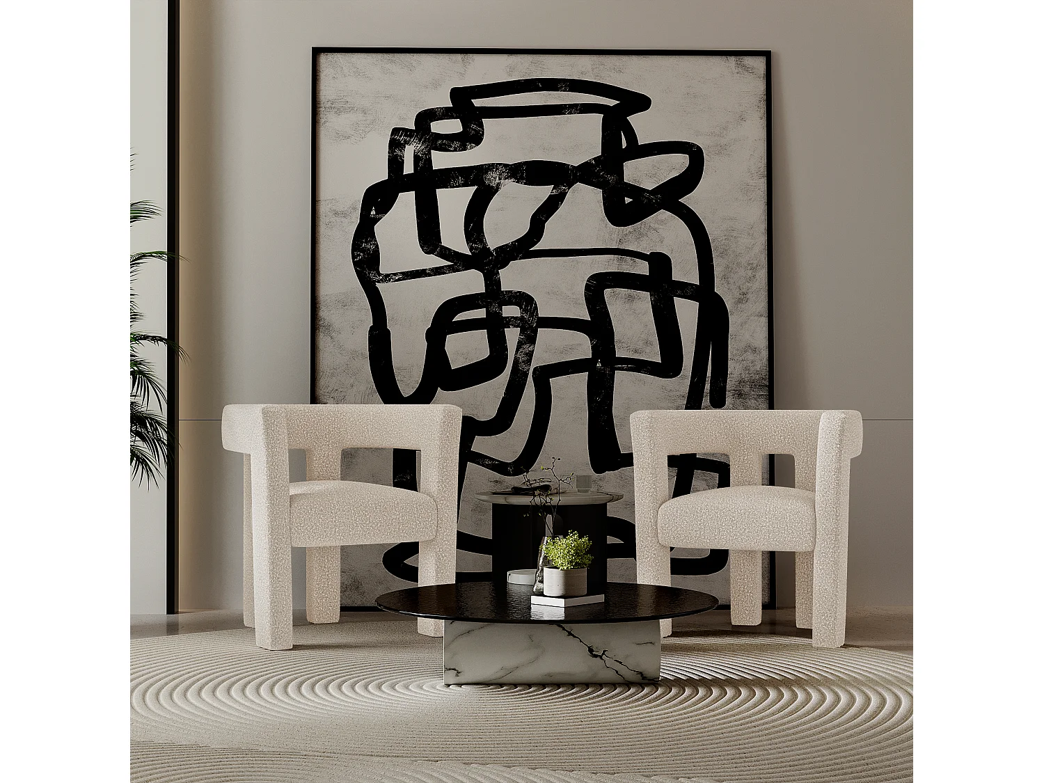 Fauteuil de salle à manger bouclette beige ALYA