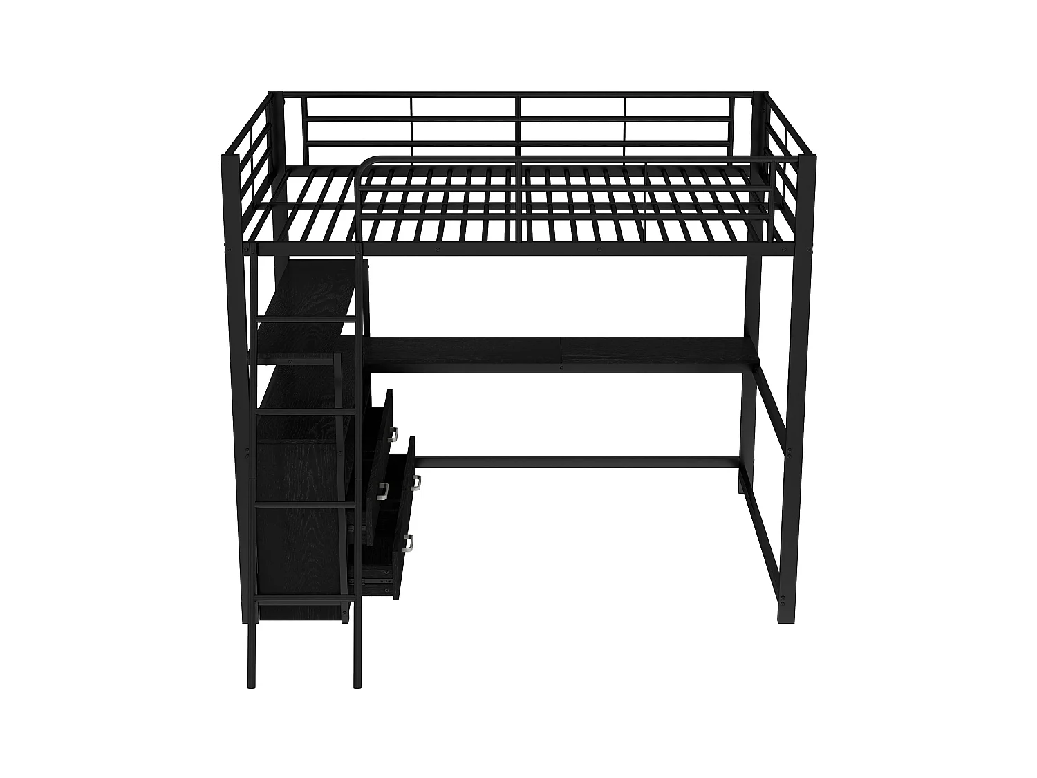 Lit mezzanine 140x200cm - bureau d'angle avec tiroirs - en MDF et métal - Noir