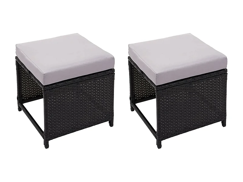 Taburete de polirratán MCW-G16 (set de 2),  negro, cojín gris claro