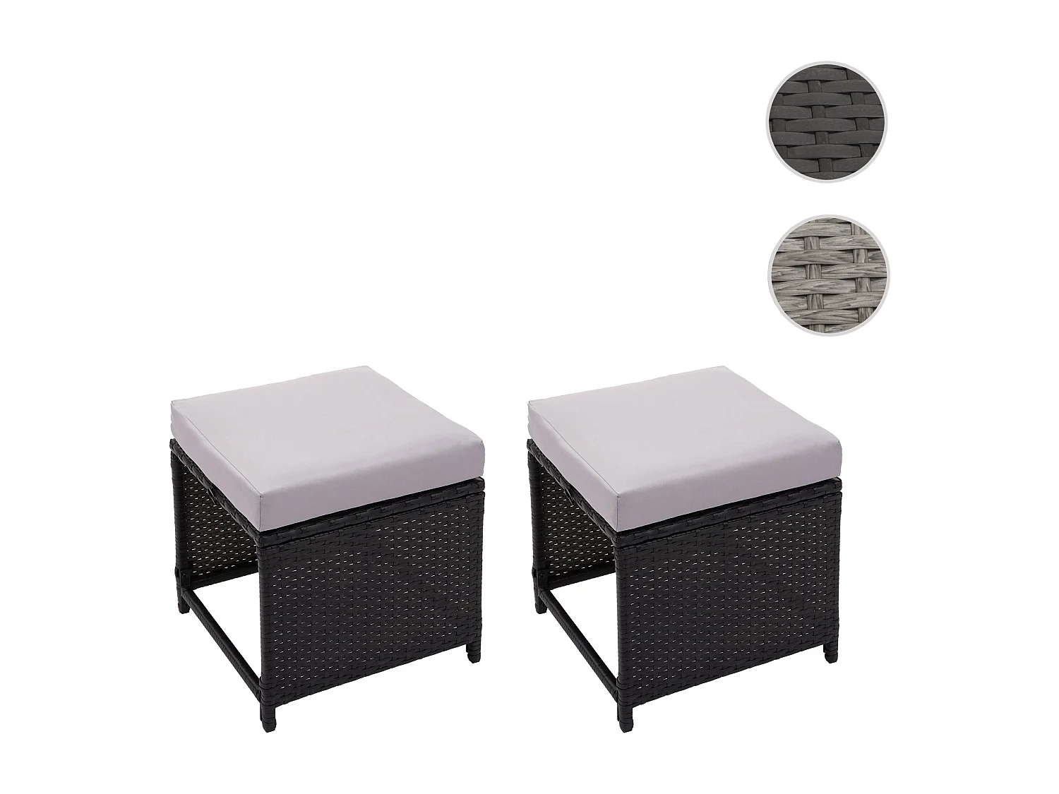 Taburete de polirratán MCW-G16 (set de 2),  negro, cojín gris claro