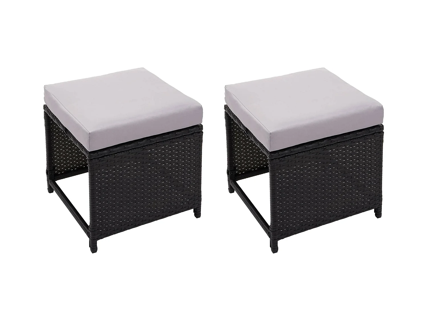 2x Poly-Rattan Tabouret MCW-G16,  noir, coussin gris clair