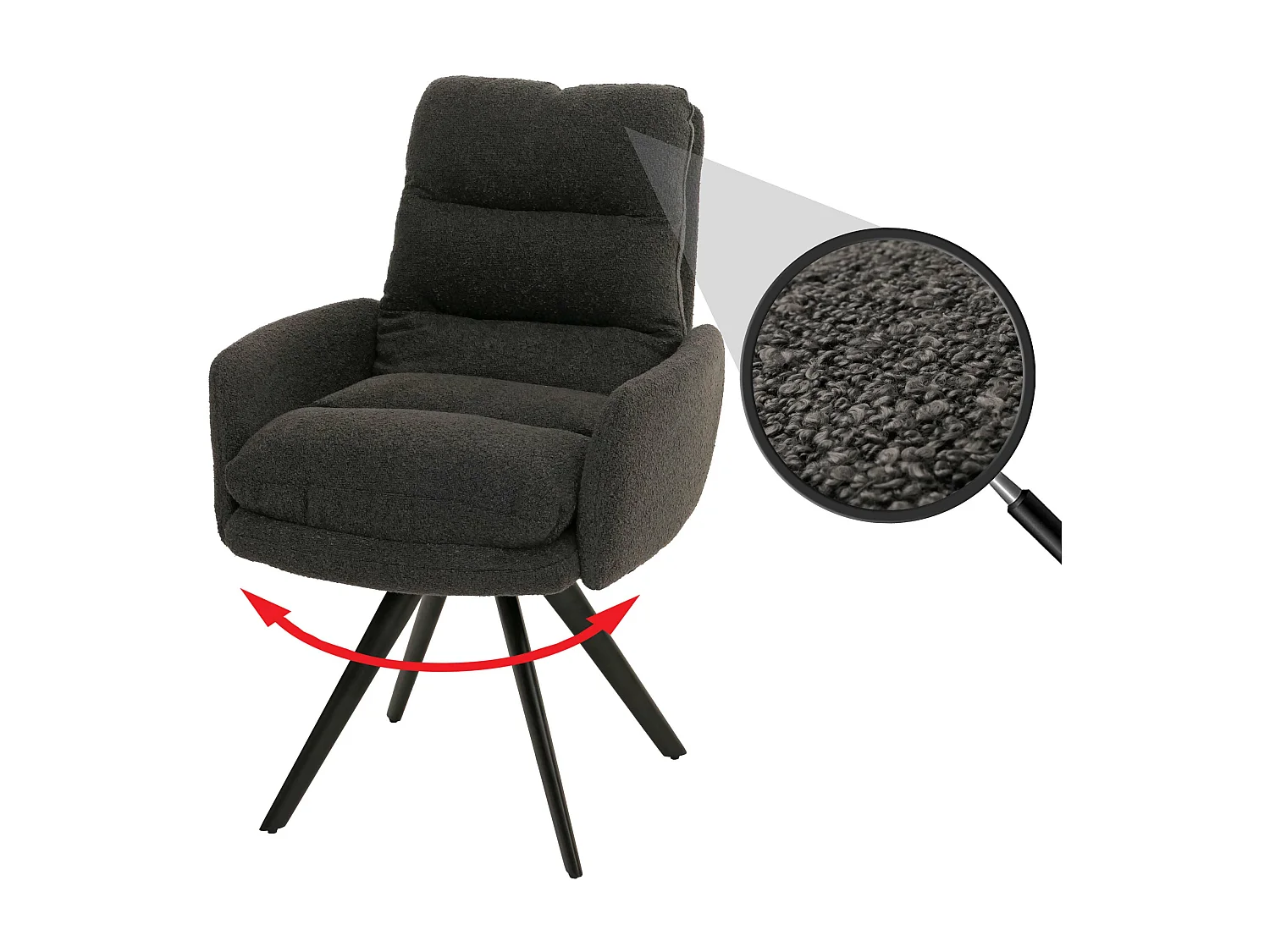 Chaise de salle à manger MCW-G66 Bouclé,  gris foncé, avec accoudoirs
