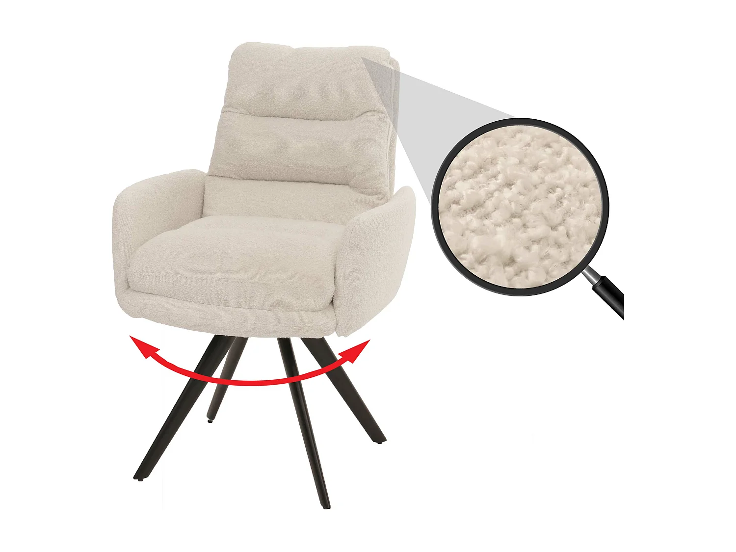 Eetkamerstoel MCW-G66 Bouclé,  crème wit, met armleuning