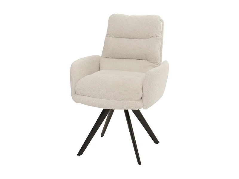 Eetkamerstoel MCW-G66 Bouclé,  crème wit, met armleuning